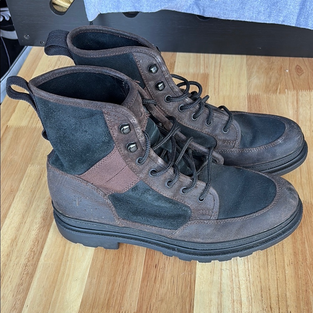 Frye Scout Combat Men's Black and Brown Suede Boots